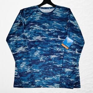 Columbia Boys PFG Solar Stream LS Shirt Youth XL Blue Echo Camo Omni-Shade NEW